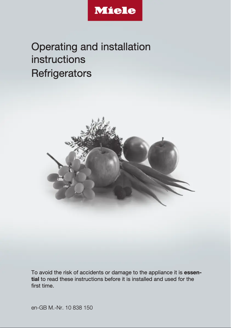 Page 1 de la notice Guide d'installation Miele K 31242 UIF