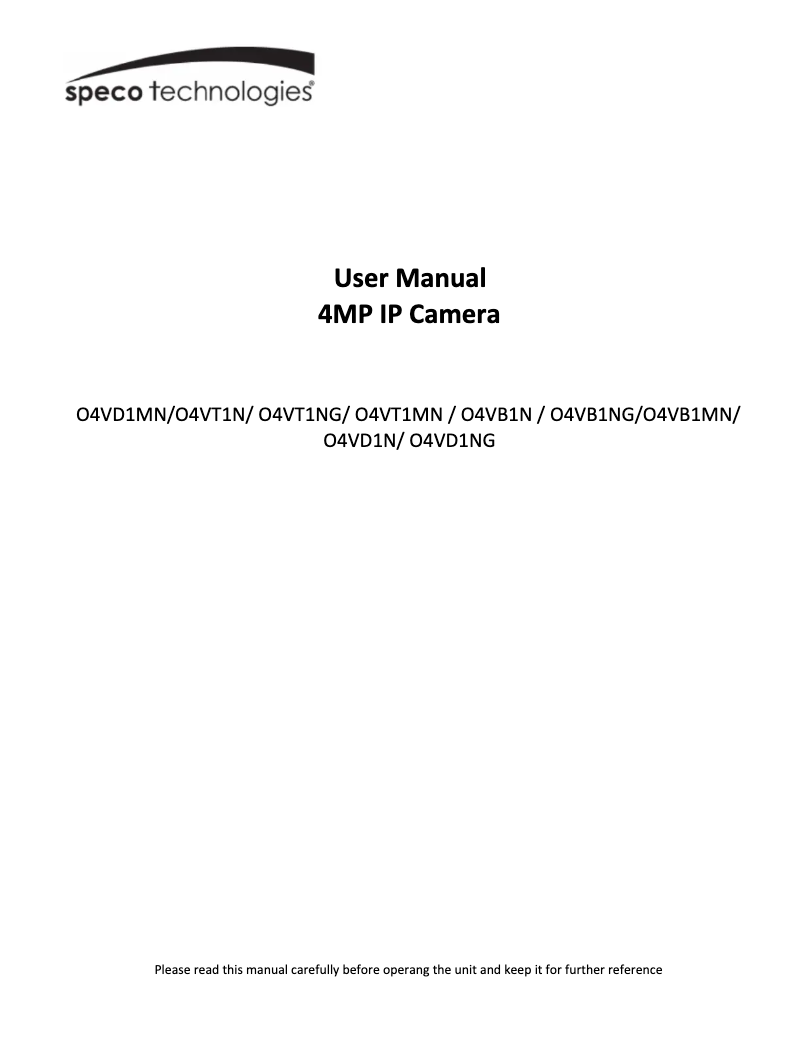 Page n°1 - Manuel utilisateur Speco Technologies O4VD1MN