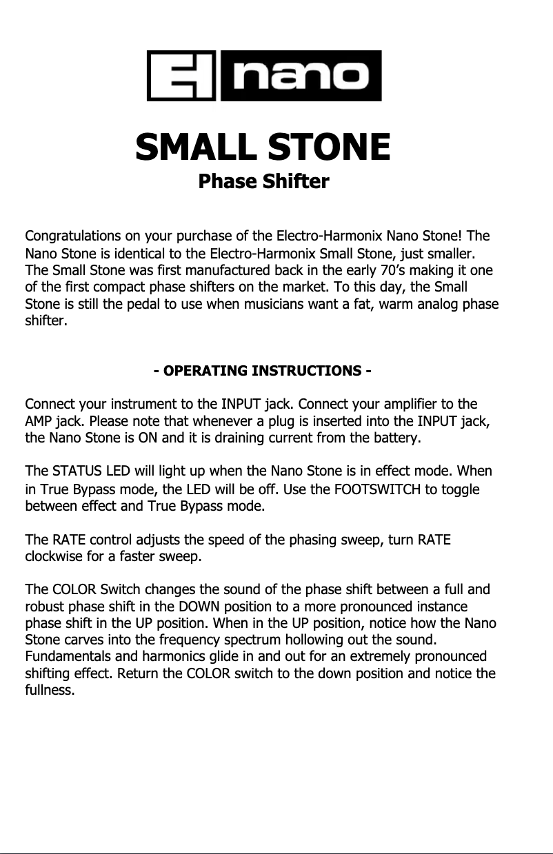 Image de la première page du manuel de l'appareil Small Stone