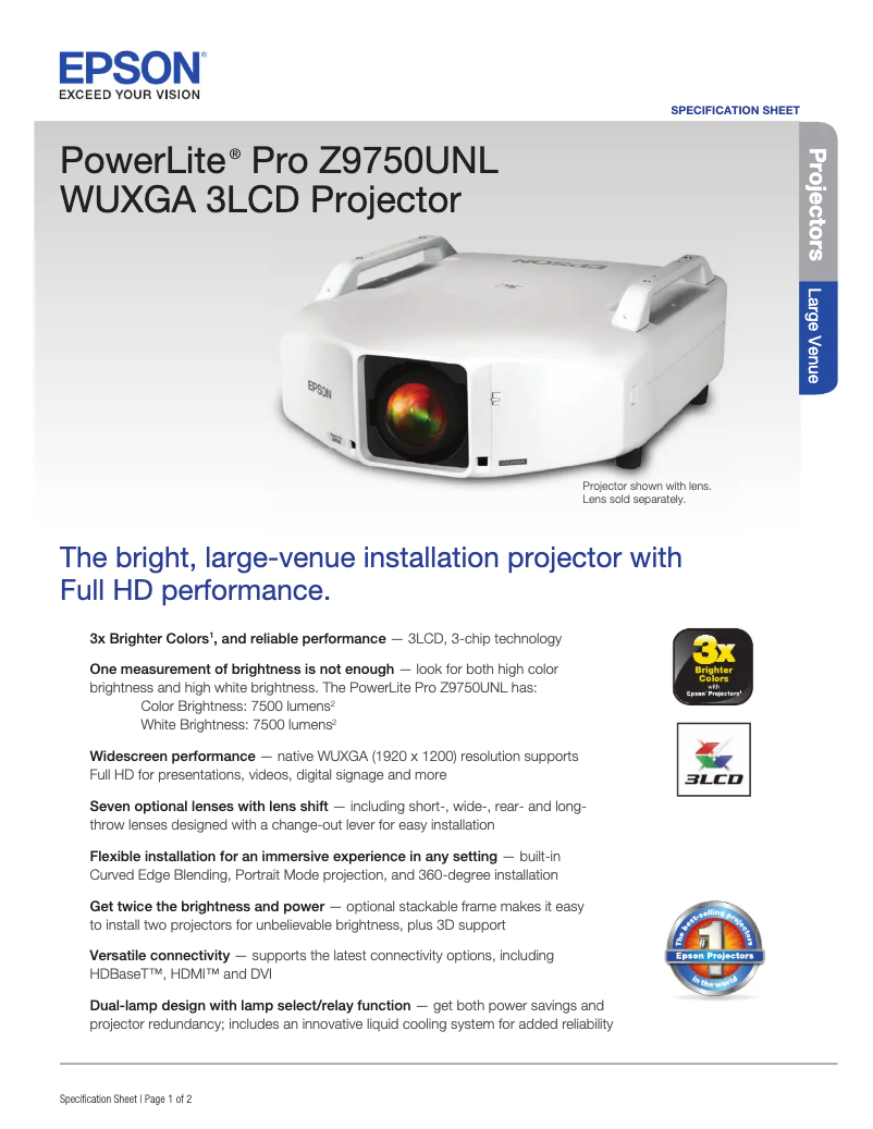 Imagen de la primera página del manual del dispositivo PowerLite Pro Z9750UNL
