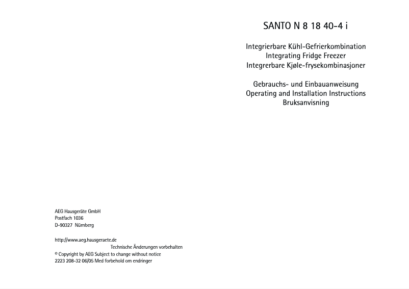 Page n°1 - Manuel utilisateur AEG SN 81840 4I