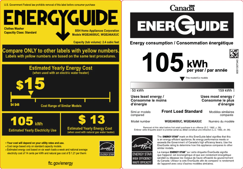 Page 1 de la notice Label énergétique Bosch WGB24600UC