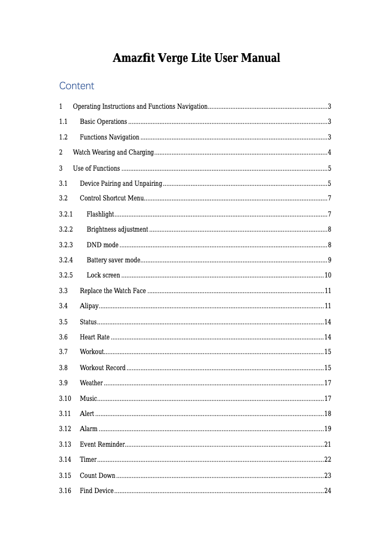 Page n°1 - Manuel utilisateur Amazfit Verge Lite