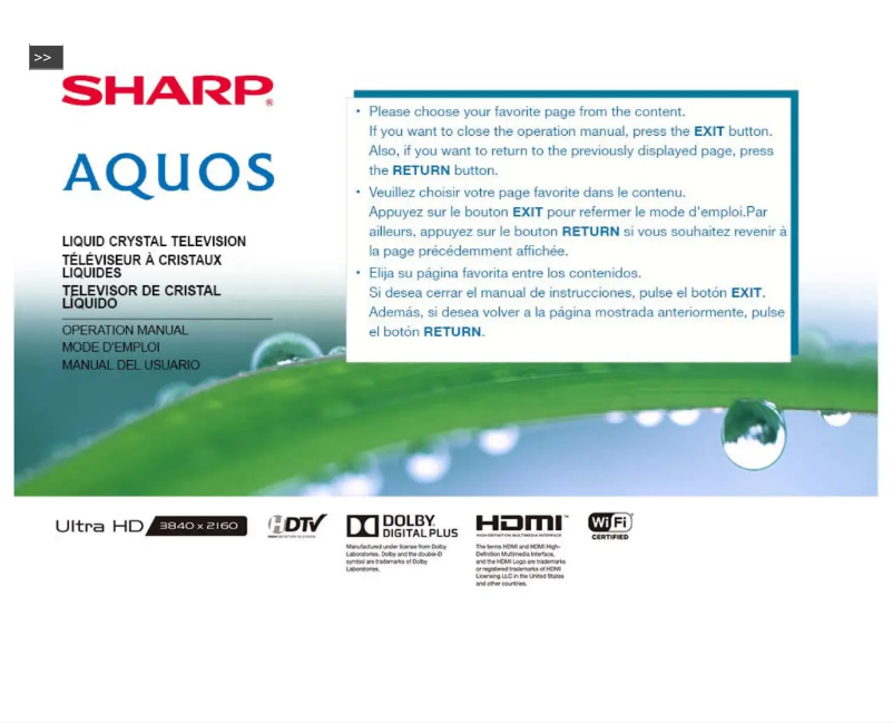 Page n°1 - Manuel utilisateur Sharp LC55UB30U