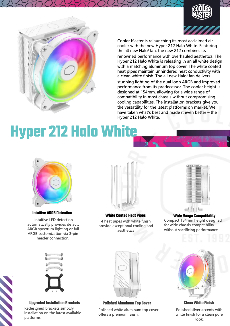 Page 1 de la notice Fiche technique Cooler Master Hyper 212 Halo