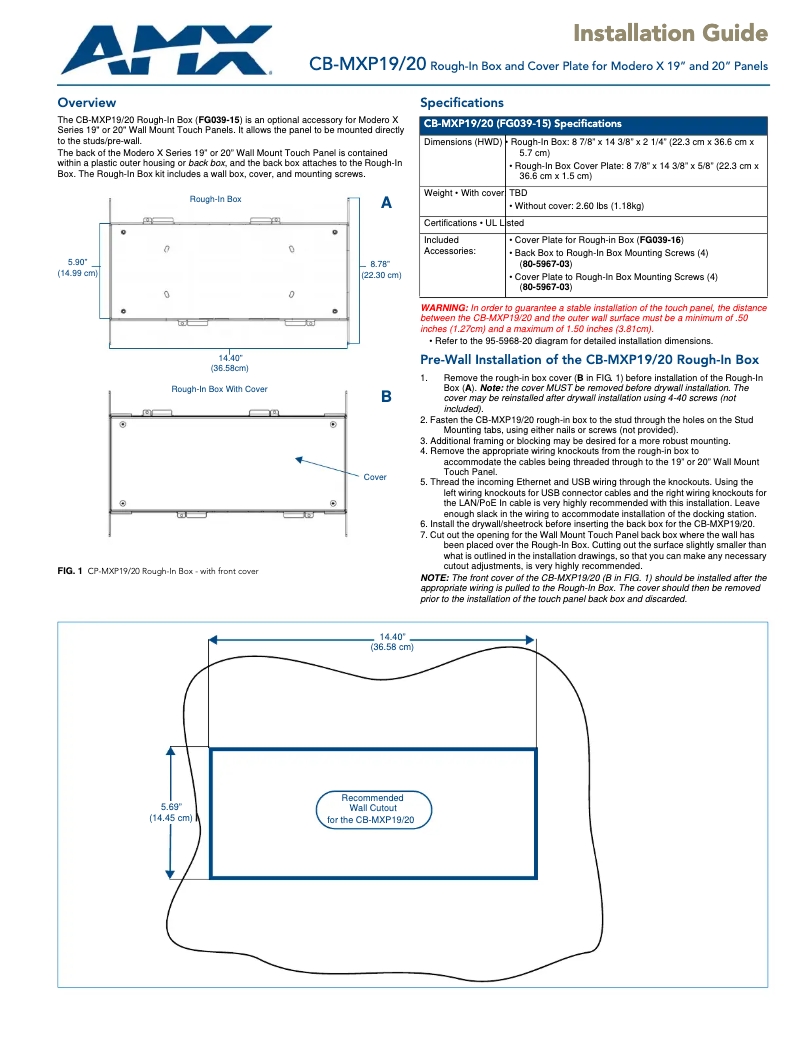 Page 1 de la notice Manuel utilisateur AMX CB-MXP19/20