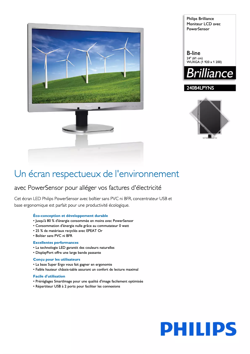 Page n°1 - Fiche technique Philips Brilliance 240B4LPYNS