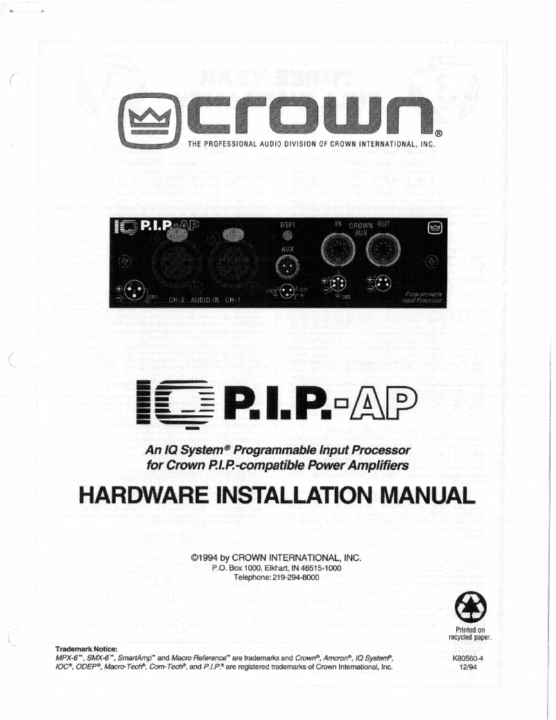 Page n°1 - Manuel utilisateur Crown IQ-P.I.P.-AP