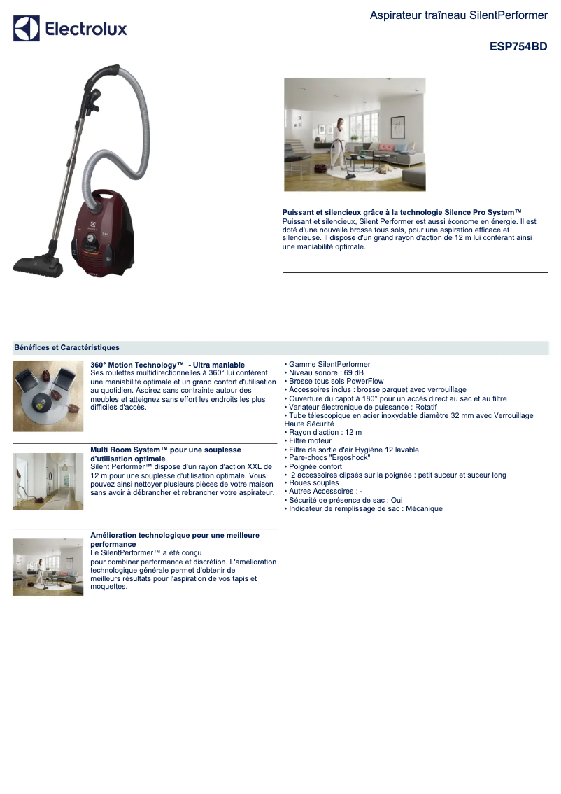 Page n°1 - Manuel utilisateur Electrolux SilentPerformer ESP754BD