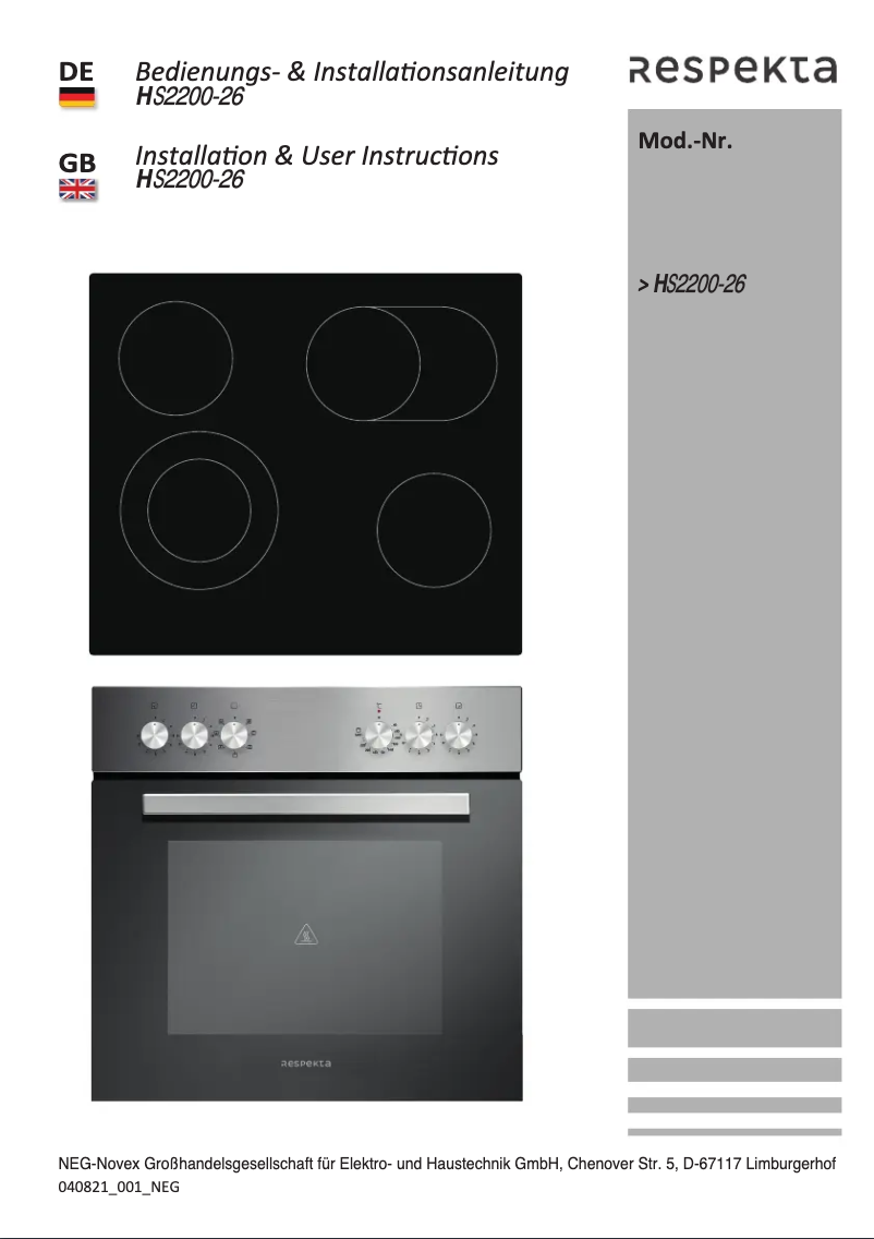 Page n°1 - Manuel utilisateur Respekta Theresa HS2200-26
