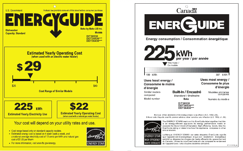 Page 1 de la notice Label énergétique Beko DDT38530XIH