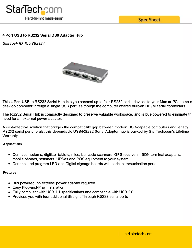 Page 1 de la notice Brochure StarTech.com ICUSB2324