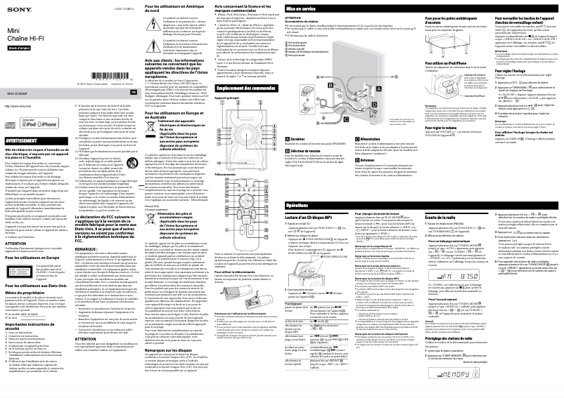 Page 1 de la notice Manuel utilisateur Sony MHC-EC609iP