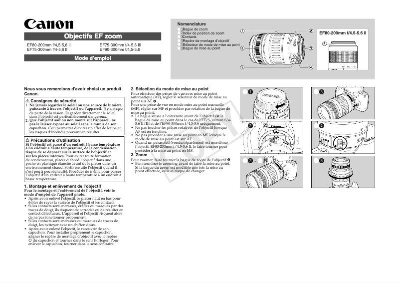 Page 1 de la notice Manuel utilisateur Canon EF 90-300mm f/4.5-5.6