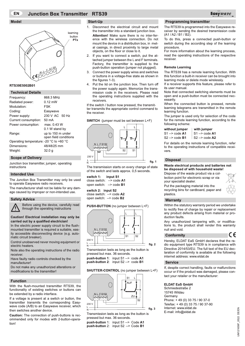 Image de la première page du manuel de l'appareil RTS39