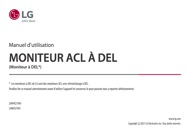 Page 1 de la notice Manuel utilisateur LG DualUp Ergo 28MQ780