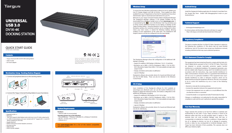 Page n°1 - Manuel utilisateur Targus 4k Universal Docking Station