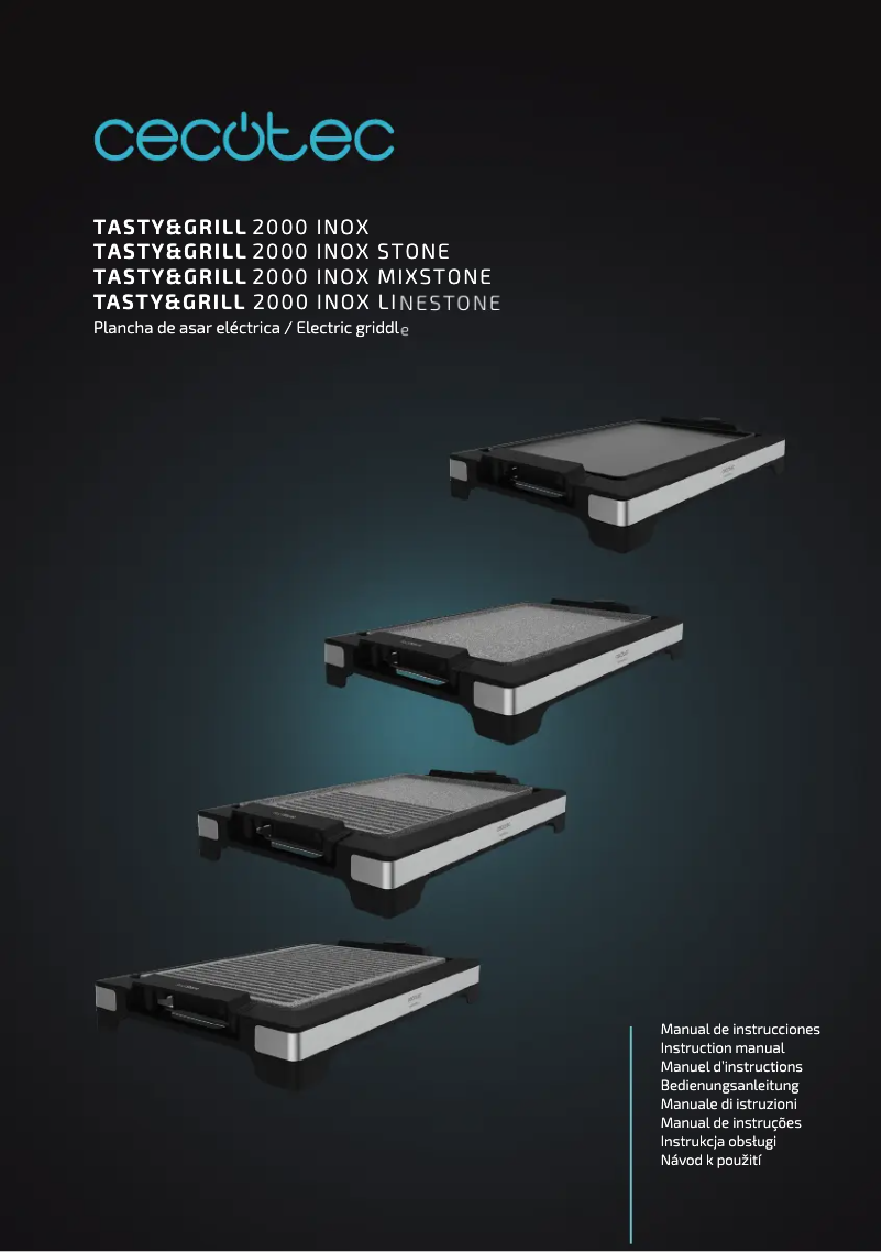 Page 1 de la notice Manuel utilisateur Cecotec Tasty&Grill 2000 Inox LineStone