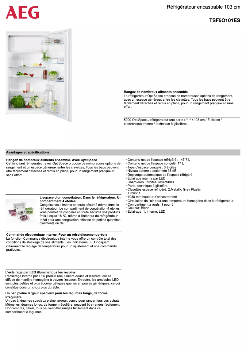Página 1 del manual Ficha técnica AEG TSF5O101ES
