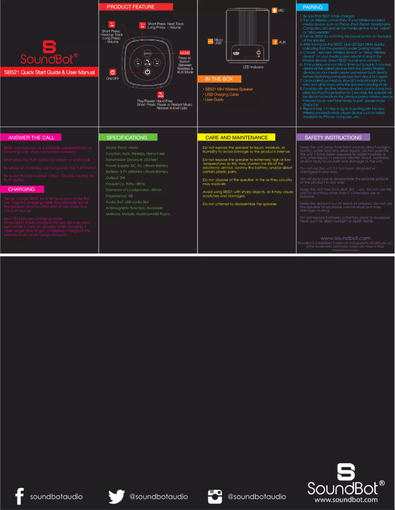 Page n°1 - Manuel utilisateur SoundBot SB521