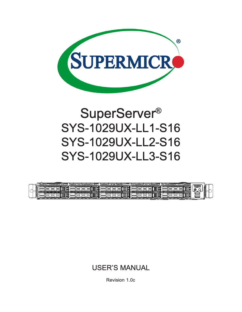 Image de la première page du manuel de l'appareil SuperServer 1029UX-LL1-S16