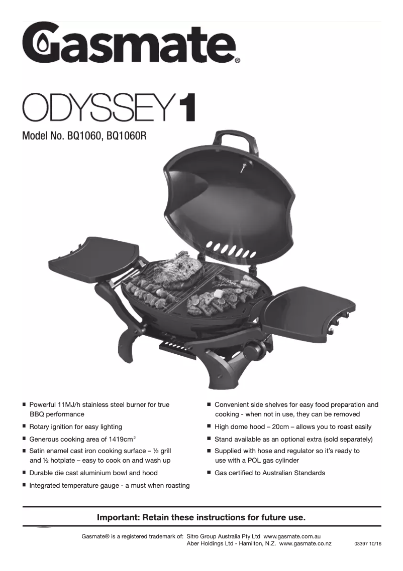 Page n°1 - Manuel utilisateur Gasmate Odyssey 1