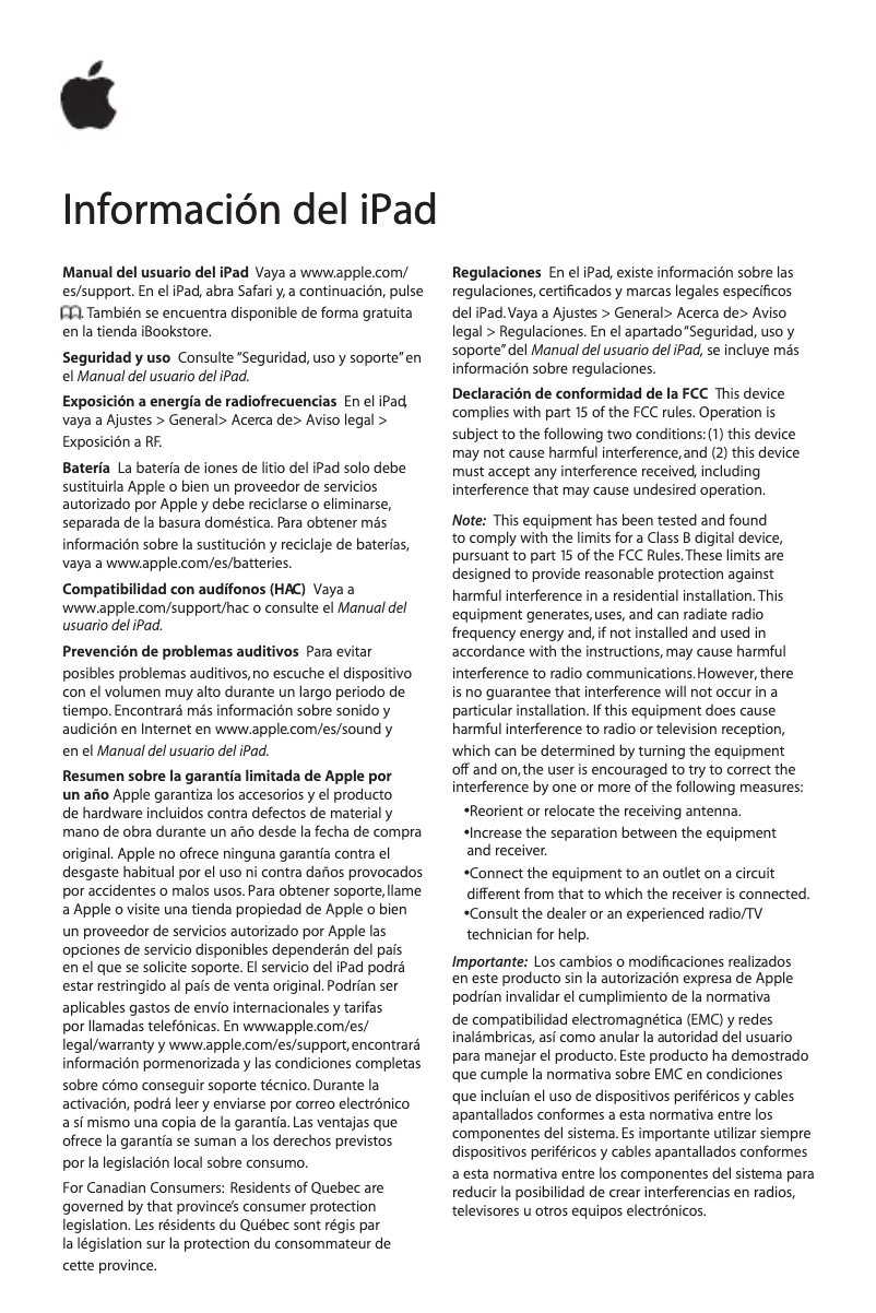 Page 1 de la notice Fiche technique Apple iPad Mini (2012)