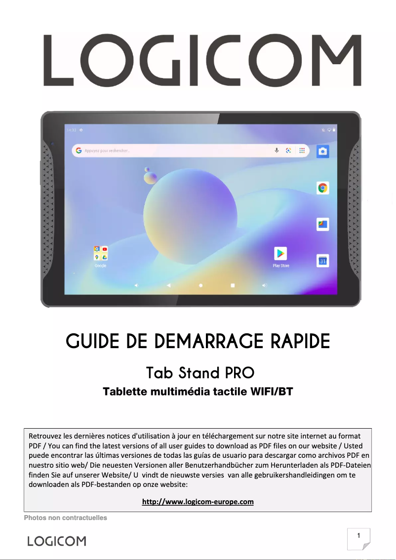 Page 1 de la notice Manuel utilisateur Logicom Tab Stand Pro