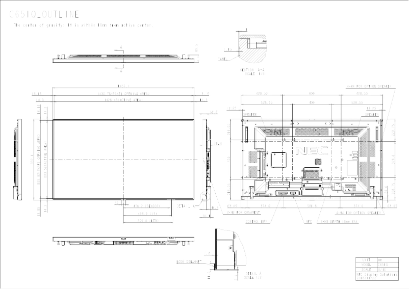 Page 1 de la notice Dessin technique NEC MultiSync C651Q
