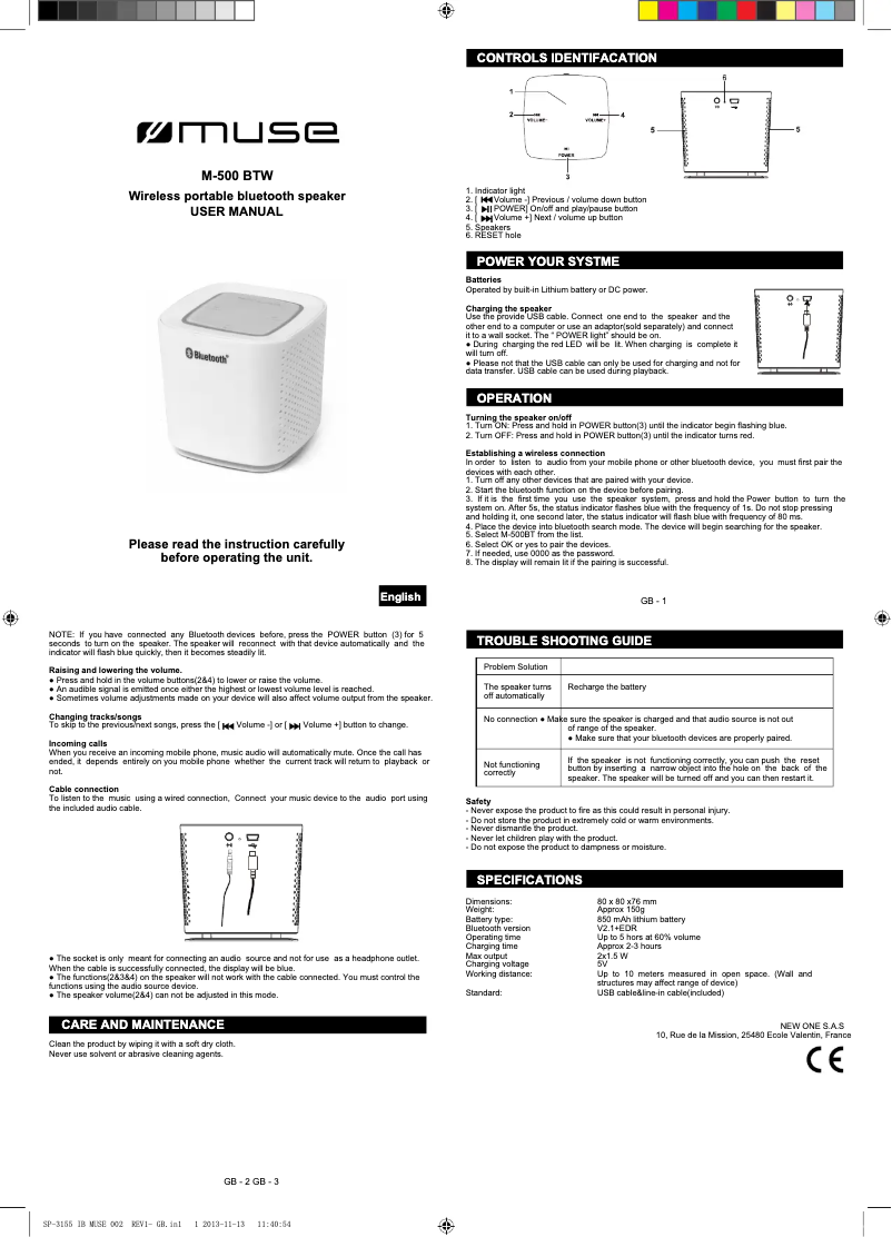 Image de la première page du manuel de l'appareil M-500BTW