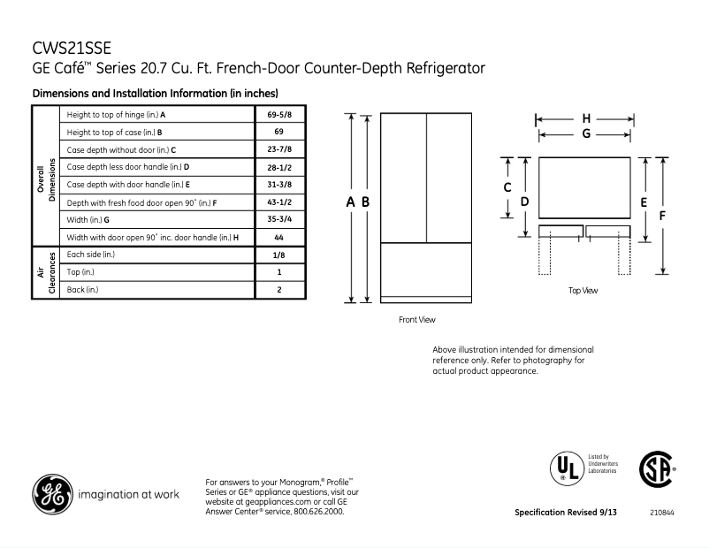 Página 1 del manual Ficha técnica GE Café CWS21SSESS
