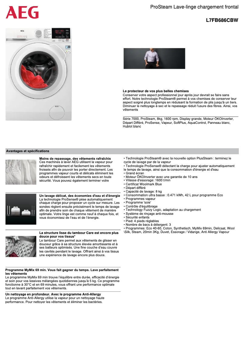 Página 1 del manual Ficha técnica AEG L7FB686CBW