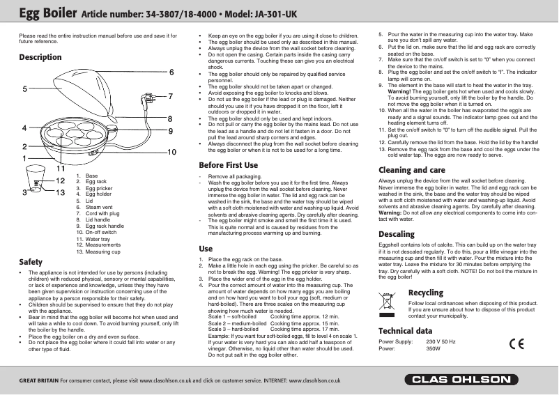 Page n°1 - Manuel utilisateur Coline JA-301-UK