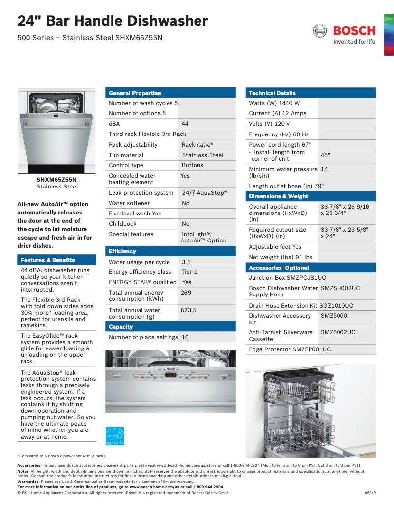 Página 1 del manual Ficha técnica Bosch SHXM65Z55N