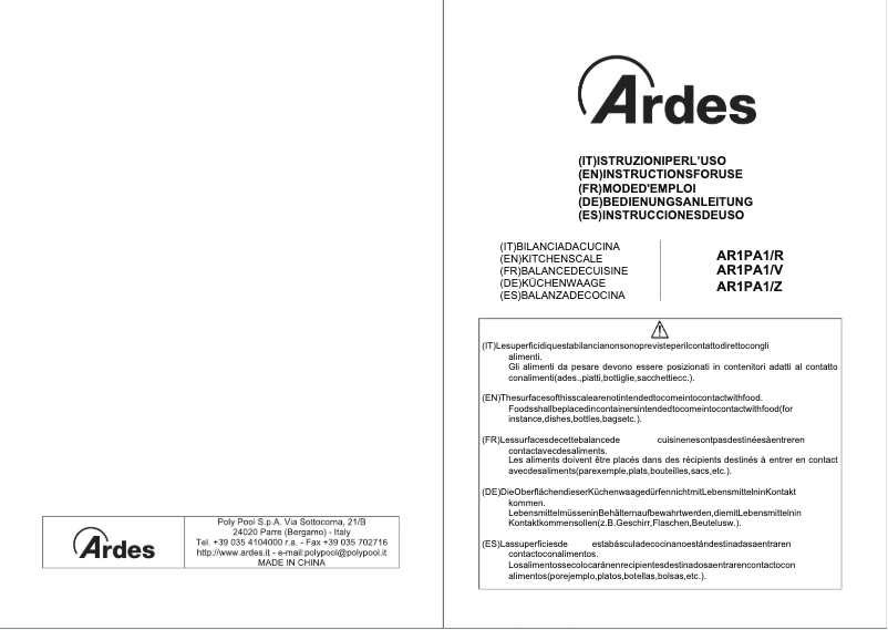 Page 1 de la notice Instructions / montage Ardes AR1PA1/V