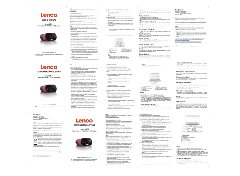 Page 1 de la notice Manuel utilisateur Lenco CR-07