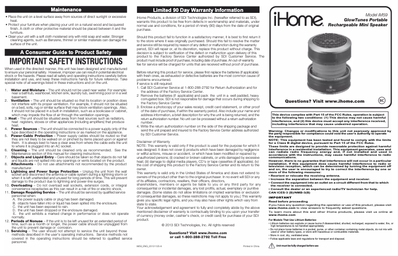 Page 1 de la notice Manuel utilisateur iHome iM59