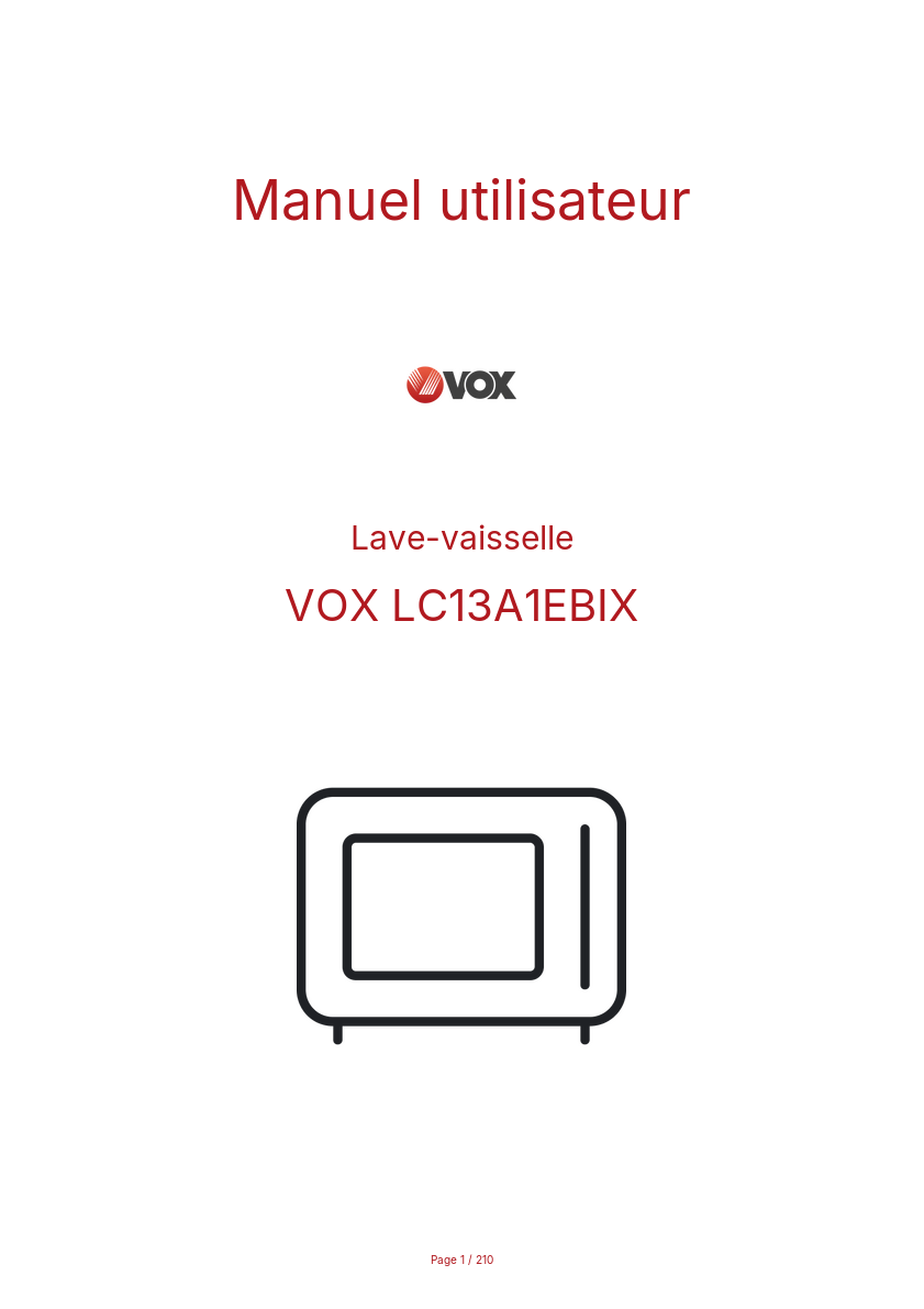 Page n°1 - Manuel utilisateur VOX LC13A1EBIX