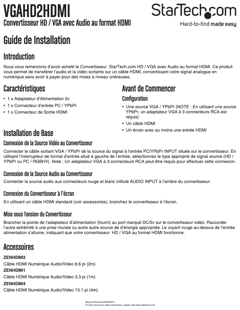 Image de la première page du manuel de l'appareil VGAHD2HDMI