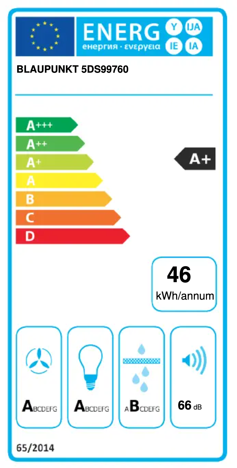 Page 1 de la notice Label énergétique Blaupunkt 5DS 99760