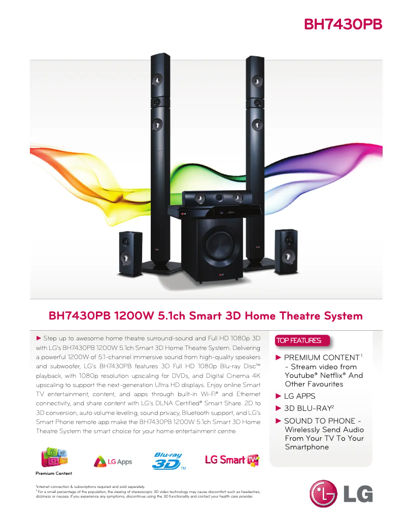 Página 1 del manual Ficha técnica LG BH7430PB