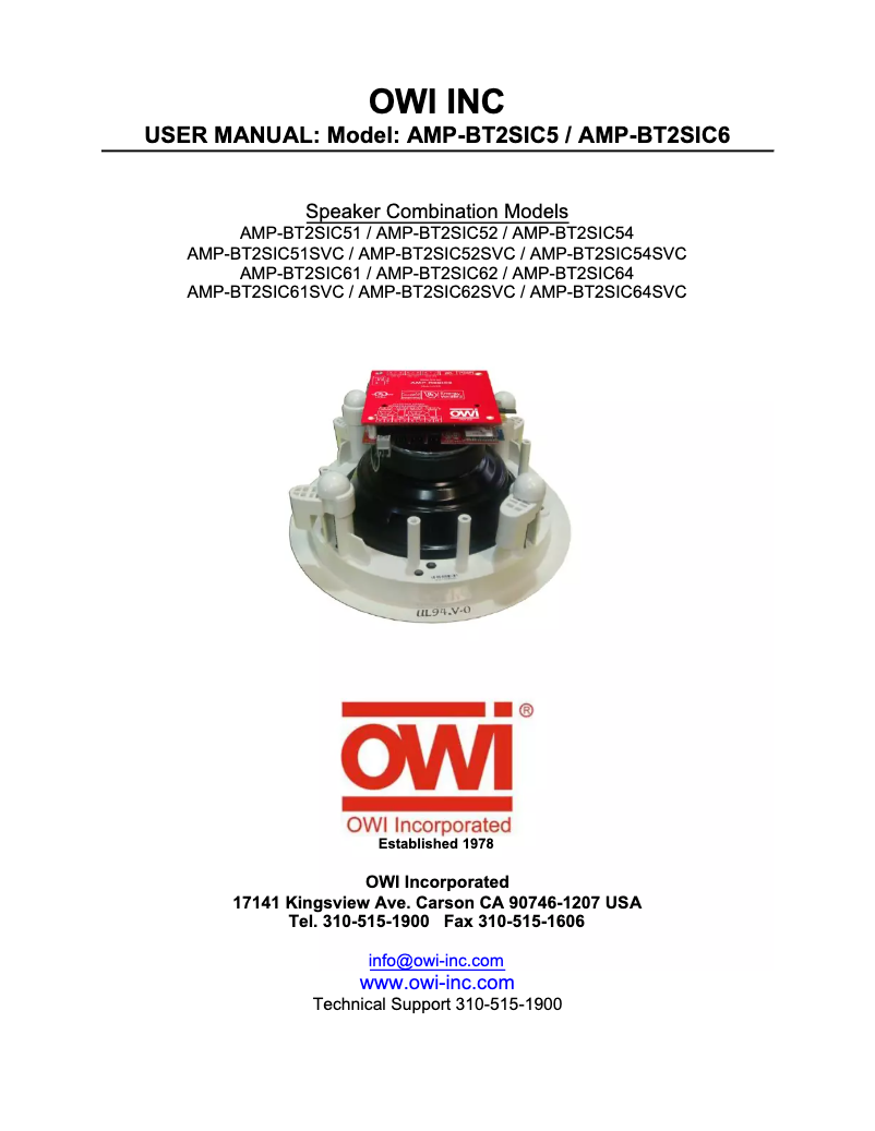 Page 1 de la notice Manuel utilisateur OWI AMP-BT2SIC62SVC