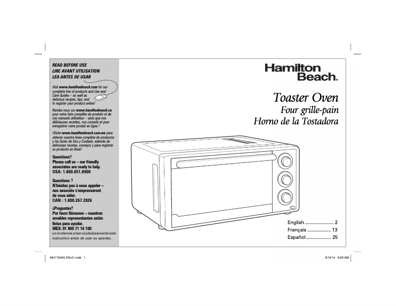 Página 1 del manual Manual de usuario Hamilton Beach 31809C