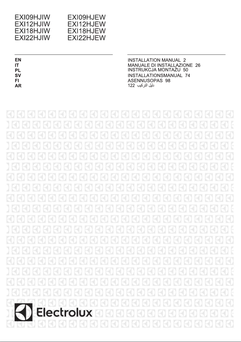 Page 1 de la notice Guide d'installation Electrolux EXI12HJEWE