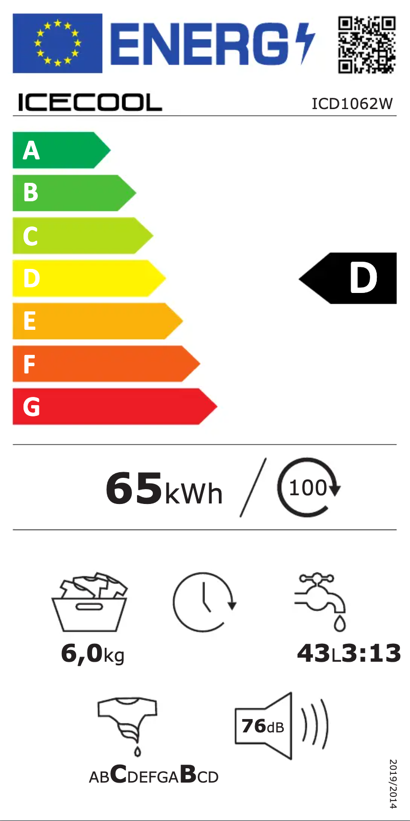 Page 1 de la notice Label énergétique Icecool ICD1062W