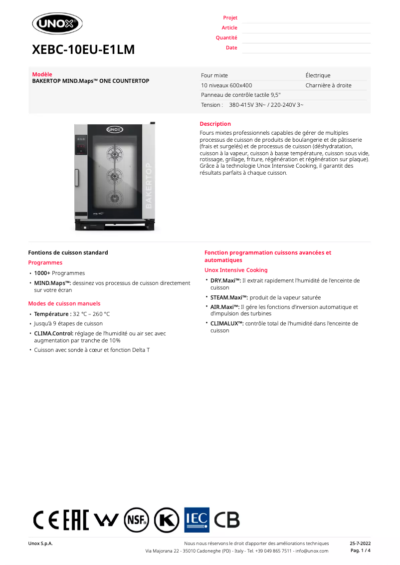 Image de la première page du manuel de l'appareil BAKERTOP MIND.Maps ONE