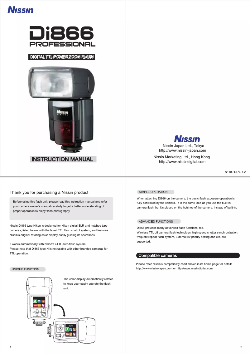 Page n°1 - Manuel utilisateur Nissin Di866 Professional (Nikon)