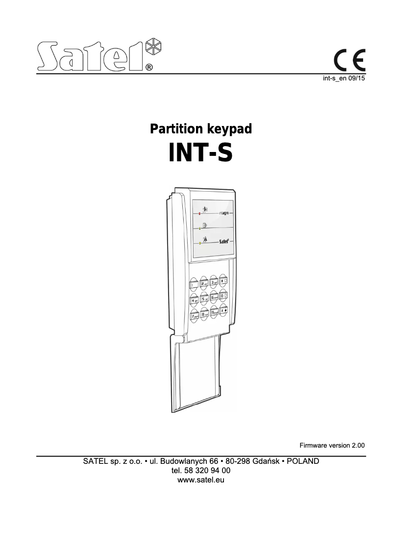 Image de la première page du manuel de l'appareil INT-S-GR