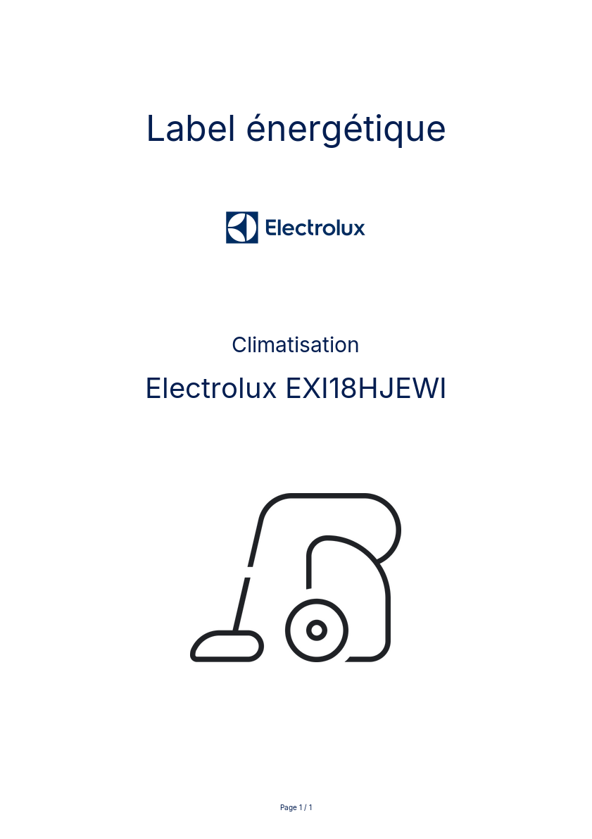 Page n°1 - Label énergétique Electrolux EXI18HJEWI