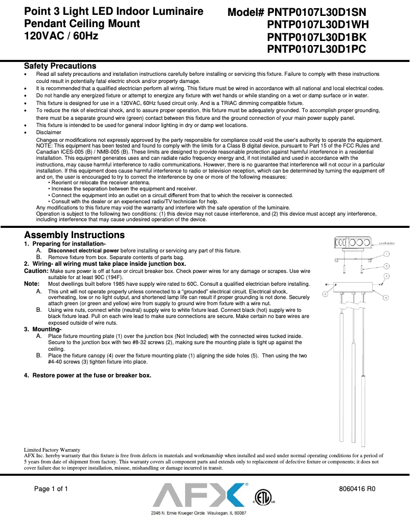 Page n°1 - Manuel utilisateur AFX Point PNTP0107L30D1BK
